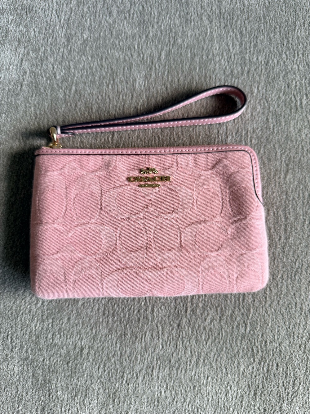 Coach Pink Denim Signature Wristlet NWT